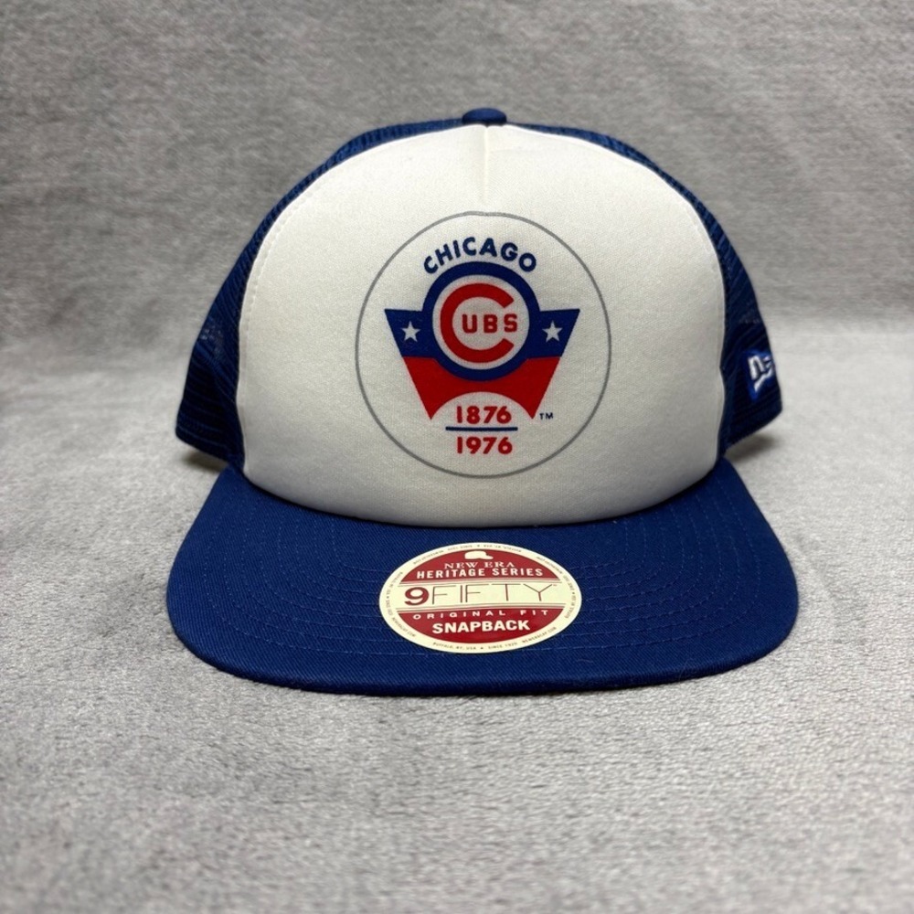Chicago Cubs Hat Mens Blue Snapback Trucker New Era Heritage 9Fifty MLB Baseball